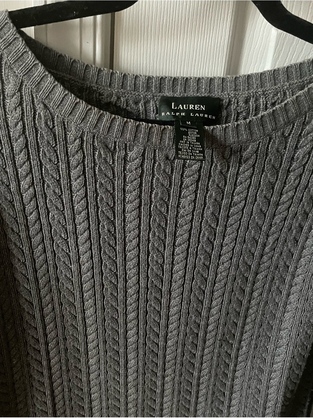 Vintage Ralph Lauren Gray Cotton Cable Knit Sweater Size Medium - Picture 10 of 12
